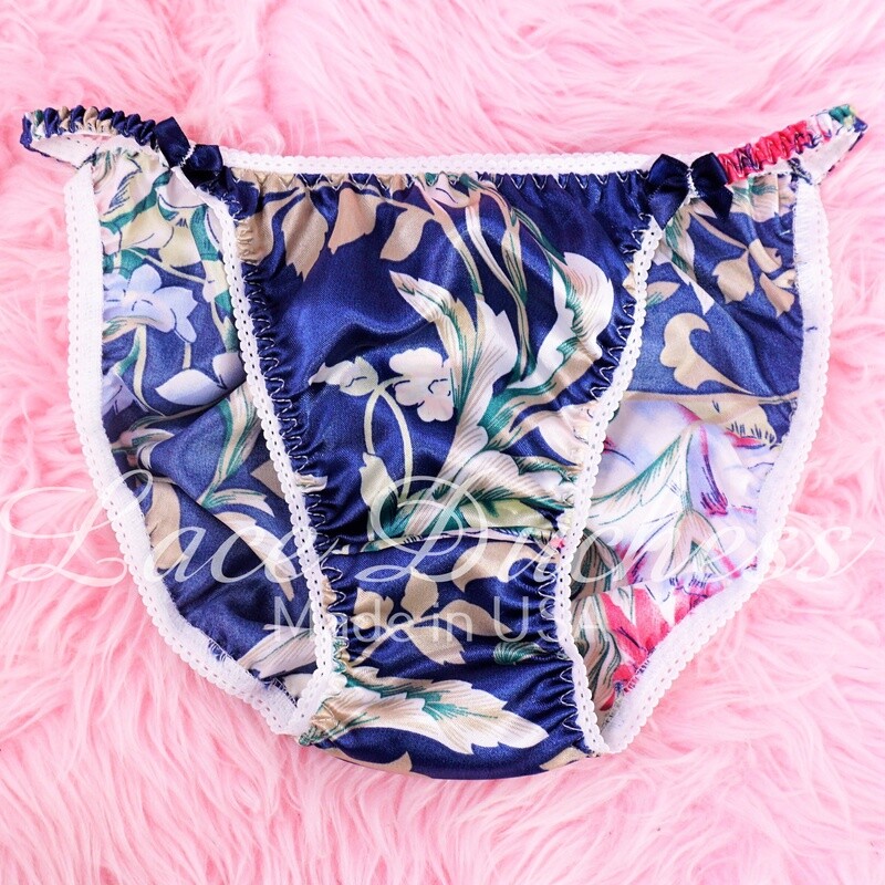 Lace Duchess Classic 80's cut satin sissy summer floral ladies string bikini panties sz 5 6 7 8