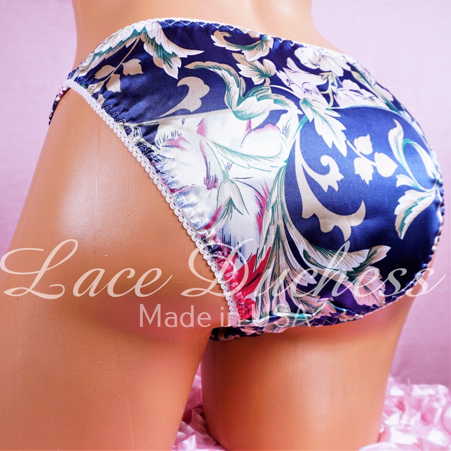 SALE! Lace Duchess Classic 80's cut satin sissy summer floral ladies string bikini panties sz 5 ONLY