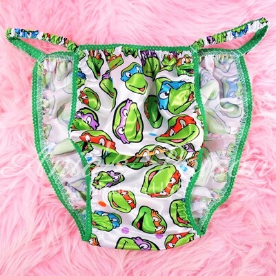 Ania's Poison polka dot Turtle Ninjas Super Rare 100% polyester string bikini sissy mens underwear panties - DEAD STOCK