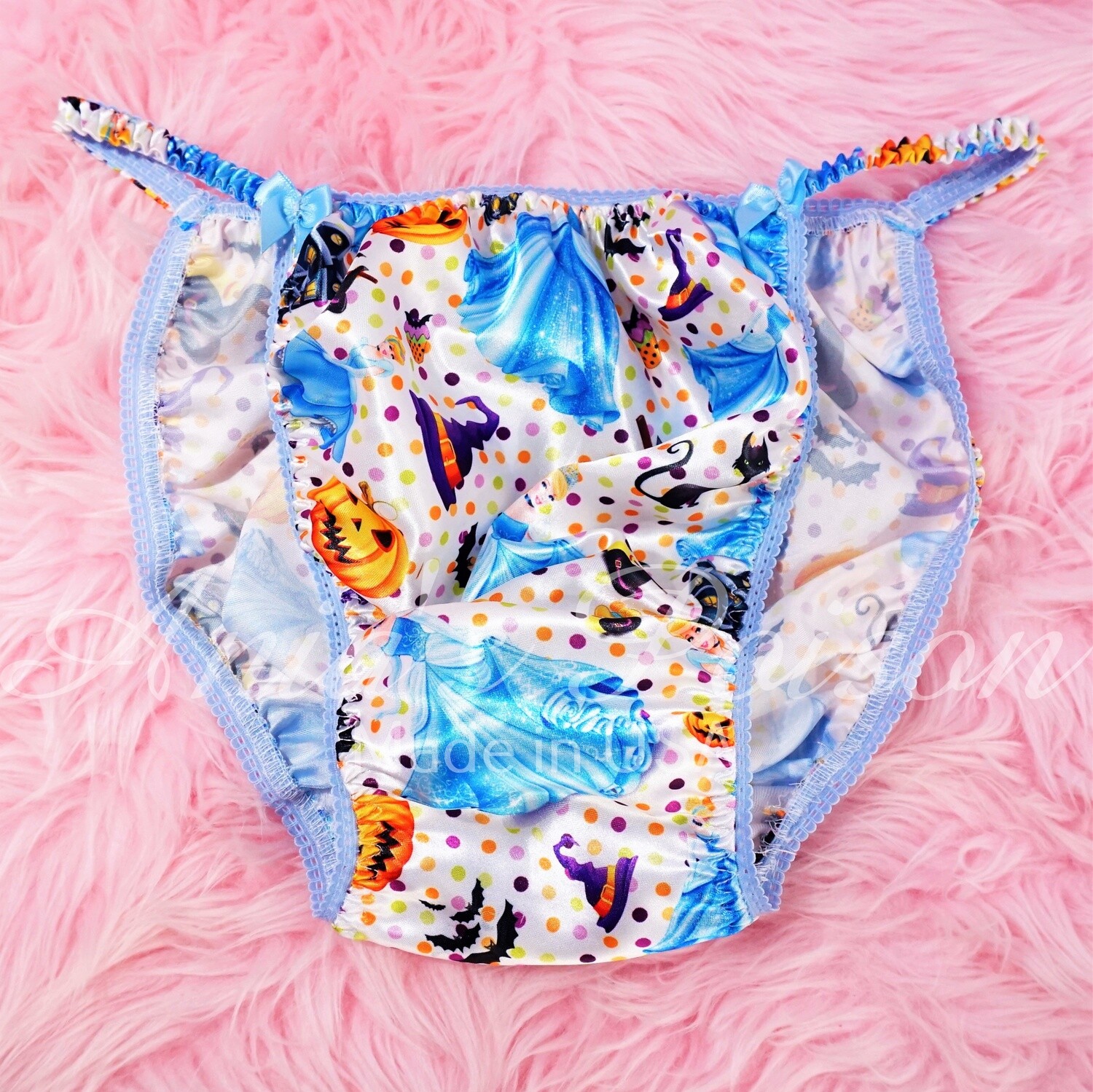 Halloween Print Blue Princess Costumes 100% polyester SATIN string bikini sissy mens underwear panties
