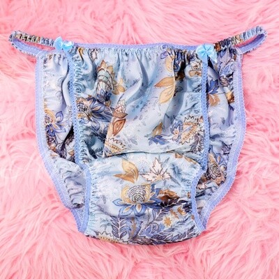 Ania's Poison Elegant Baby Blue Floral Slippery 100% polyester SATIN string bikini sissy mens underwear panties
