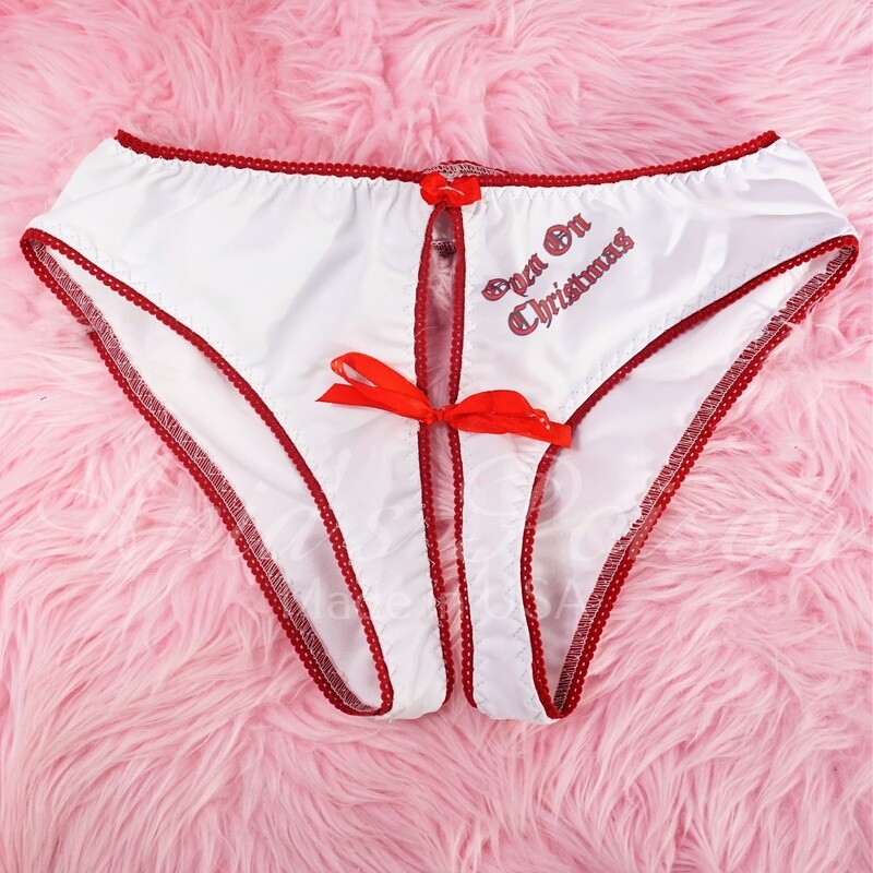 CHRISTMAS Unisex stretch spandex sissy open crotch & butt White Red Open on Christmas butterfly panties S-L XL-XXL