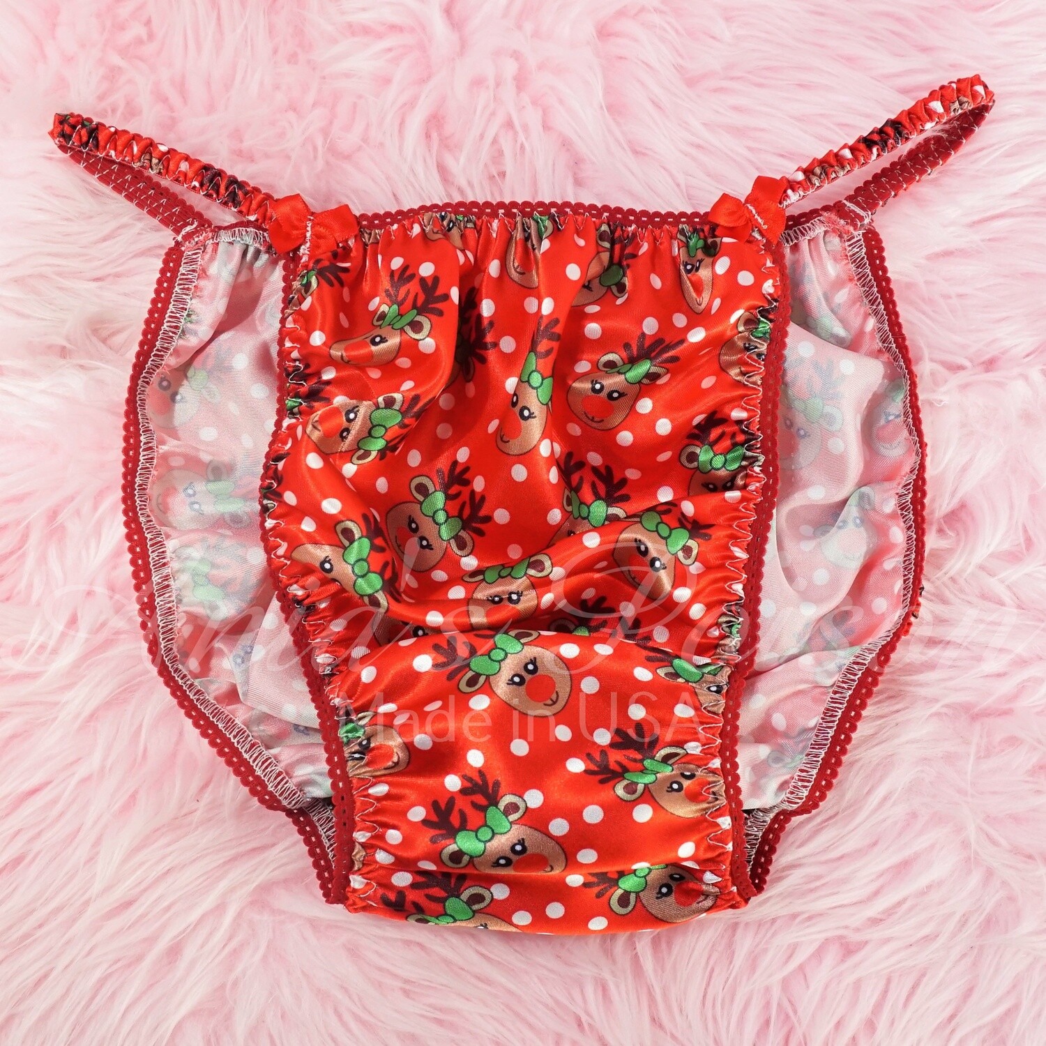 Ania's Poison Christmas Panties Red Reindeer print 100% polyester silky soft string bikini sissy mens underwear panties