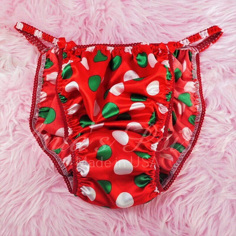 Ania's Poison Christmas Panties Polka Dot Red print 100% polyester silky soft string bikini sissy mens underwear panties
