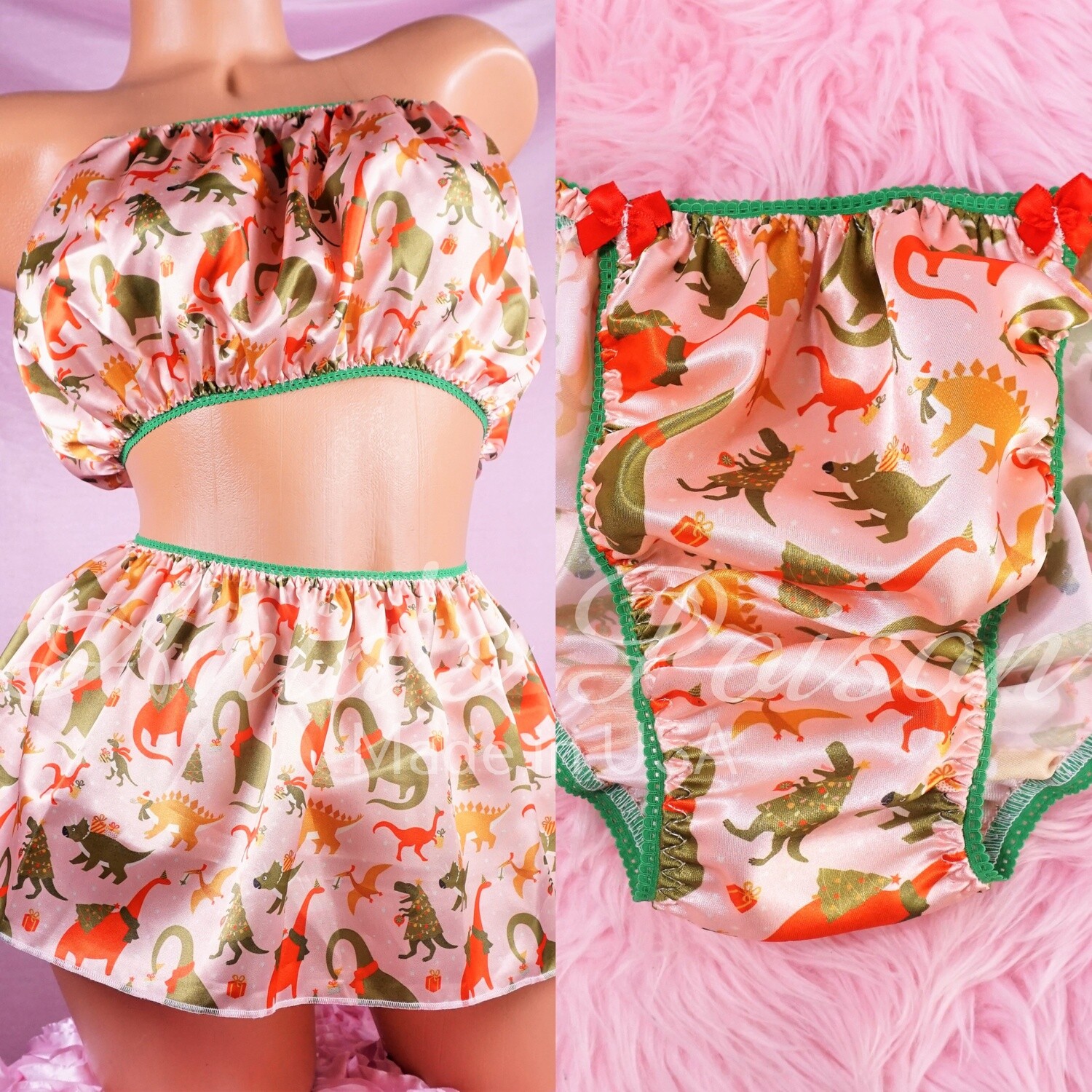 Ania's Poison Christmas Dino Panties 100% polyester silky soft string bikini sissy mens underwear novelty print panties