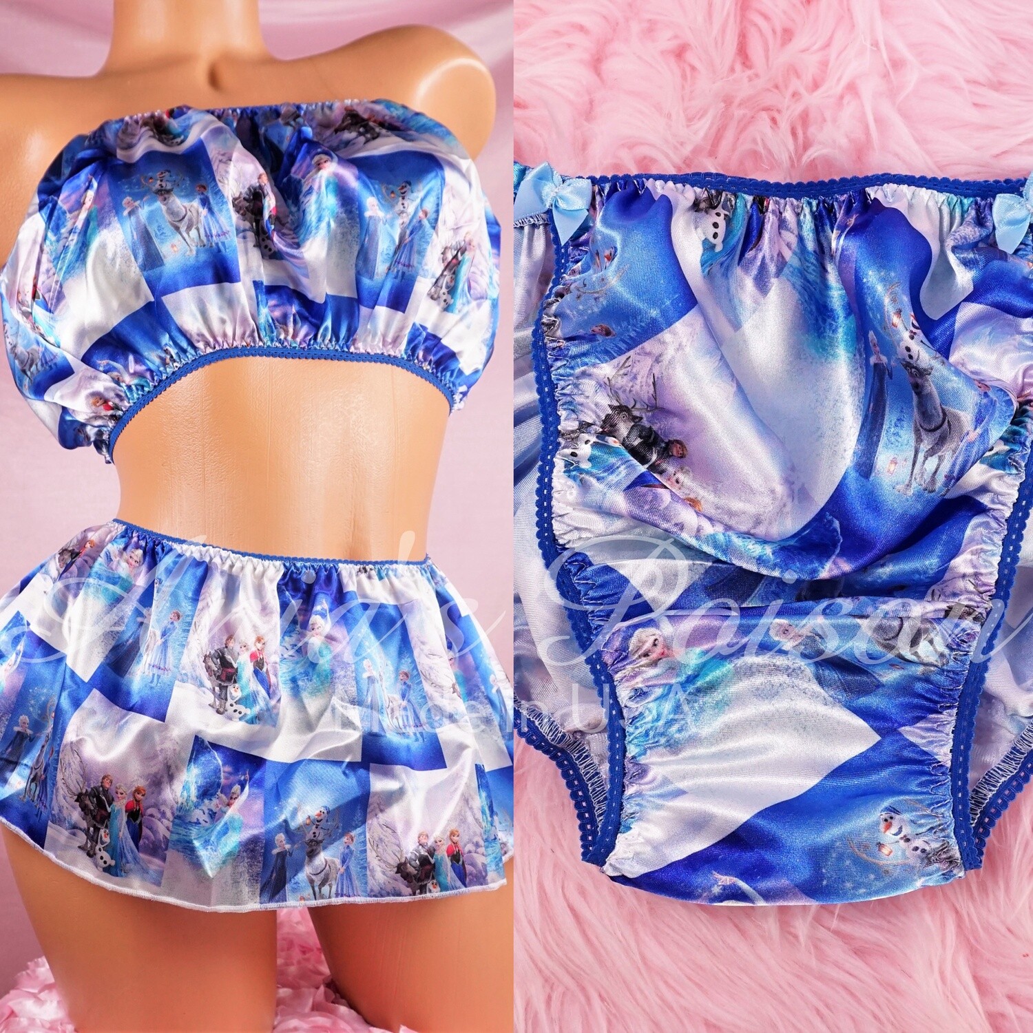 Ania's Poison Christmas Winter Ice Queen Panties 100% polyester silky soft blue string bikini sissy mens underwear character print panties or bra skirt set