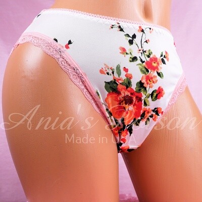 Amazing Truly Unisex Floral Liquid Stretch Satin lace sides full cut bikini ladies mens panties sz 5 6 7