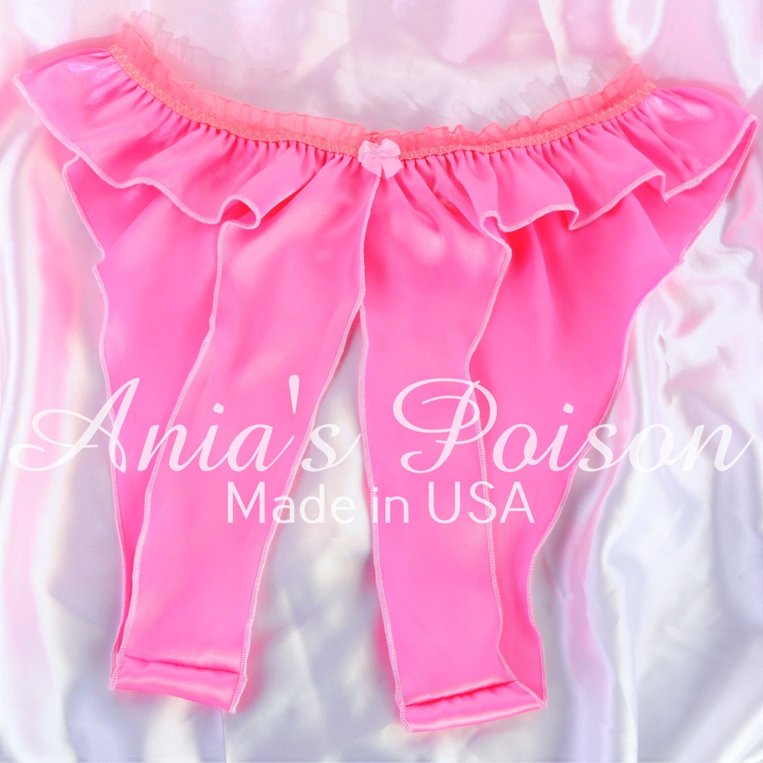 VTG style all satin bridal shiny high gloss crotchless ladies Pink or White butterfly OS fetish panties M-XL