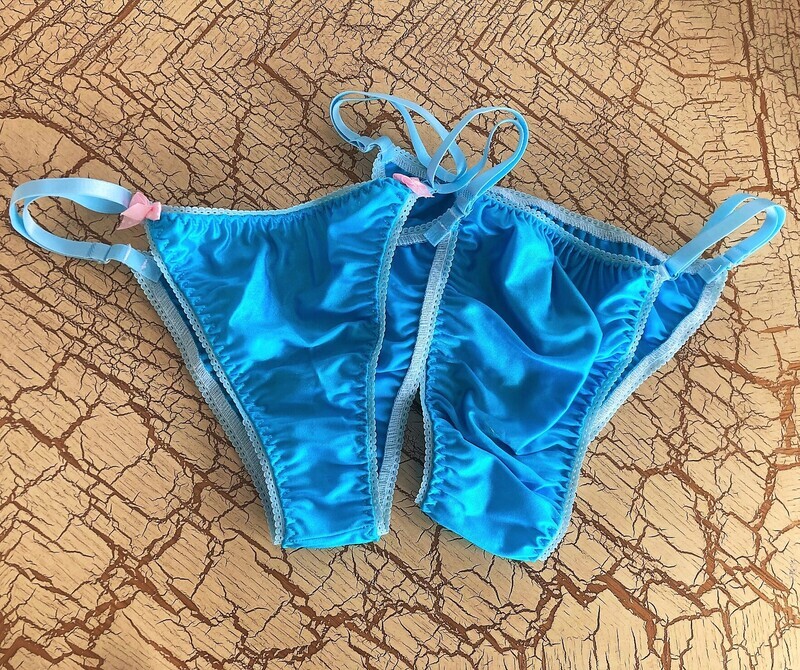 Sissy Brazilian Cut Panties Spandex Stretch Satin Blue Men's and Women's Cheeky Adjustable sides OS Regular FLASH SALE