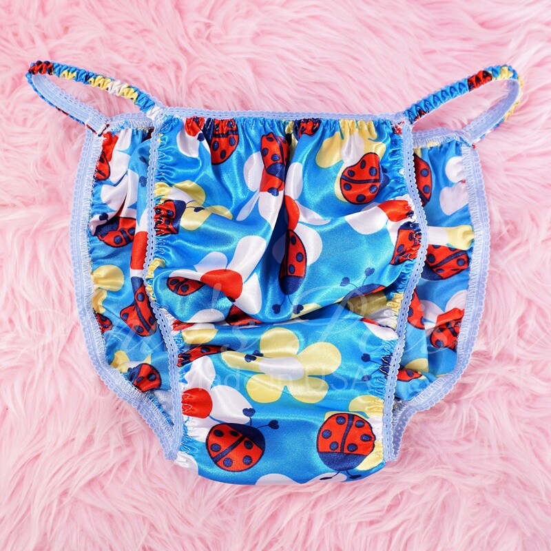 Sissy Satin spring Men's panties Ladybug print Floral cute shiny wetlook string bikini panties sz M-2X