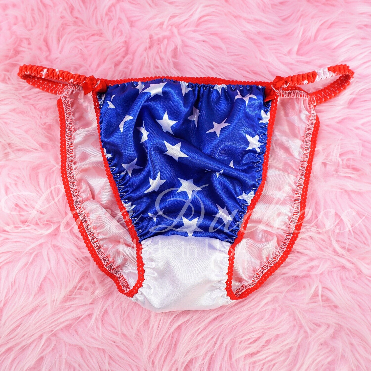Lace Duchess MEN'S Classic 80's cut July 4th Red White & Blue Stars Vintage style satin panties - String bikini