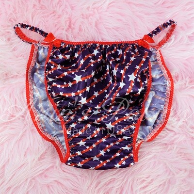 Ania's Poison July 4th Panties 100% polyester Red White and Blue Stars string bikini sissy mens underwear Patriotic USA print panties SUPER Limited