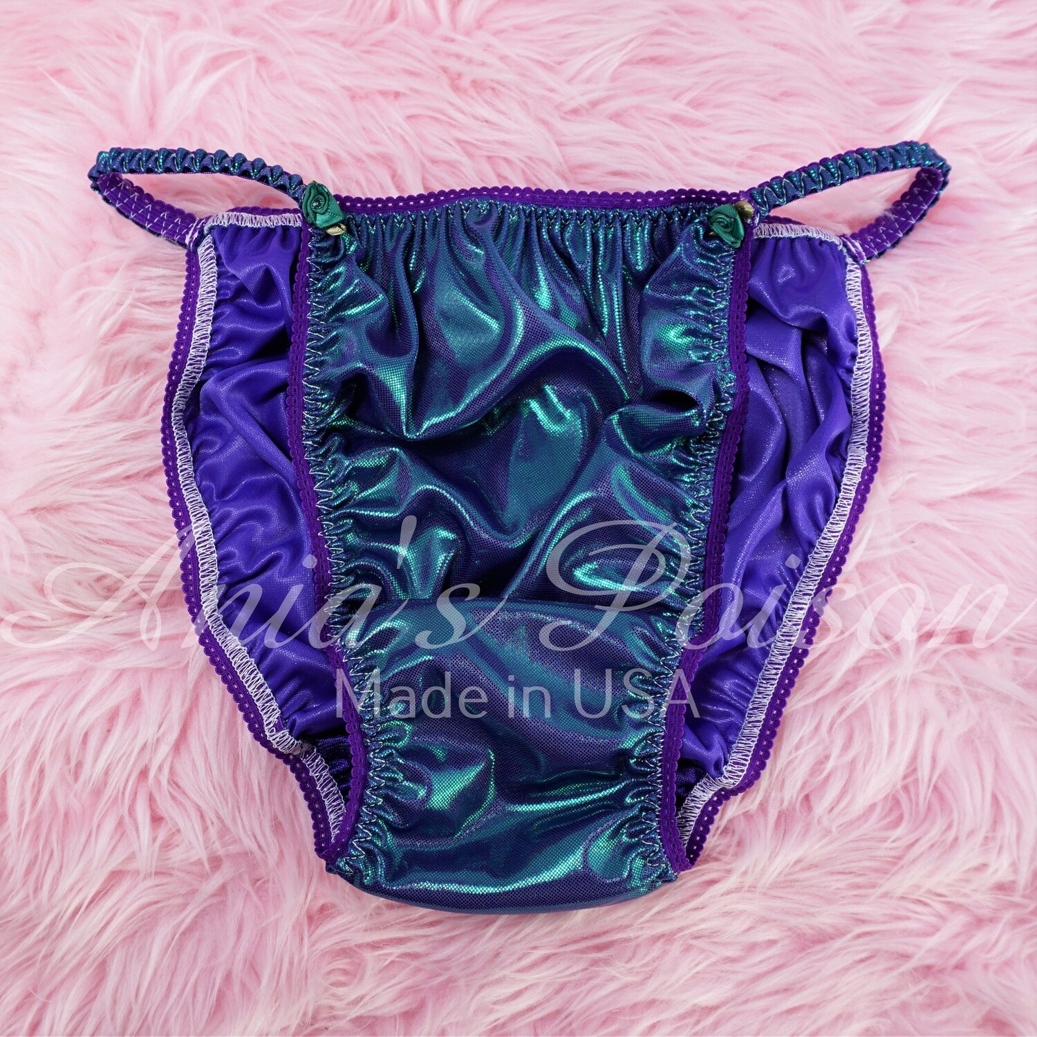 Anias Poison RARE Purple Green Mermaid metallic shiny FOIL string bikini sissy mens Dancer panties