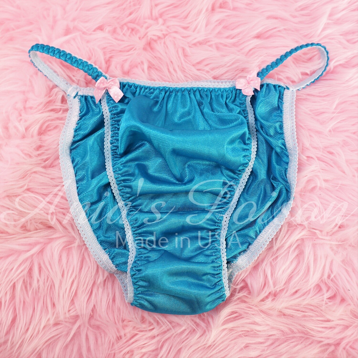 Nylon Chiffon Ania's Poison MANties Rare Vintage Style Turquoise Blue string bikini soft Sissy panties for men sz M L XL FLASH SALE