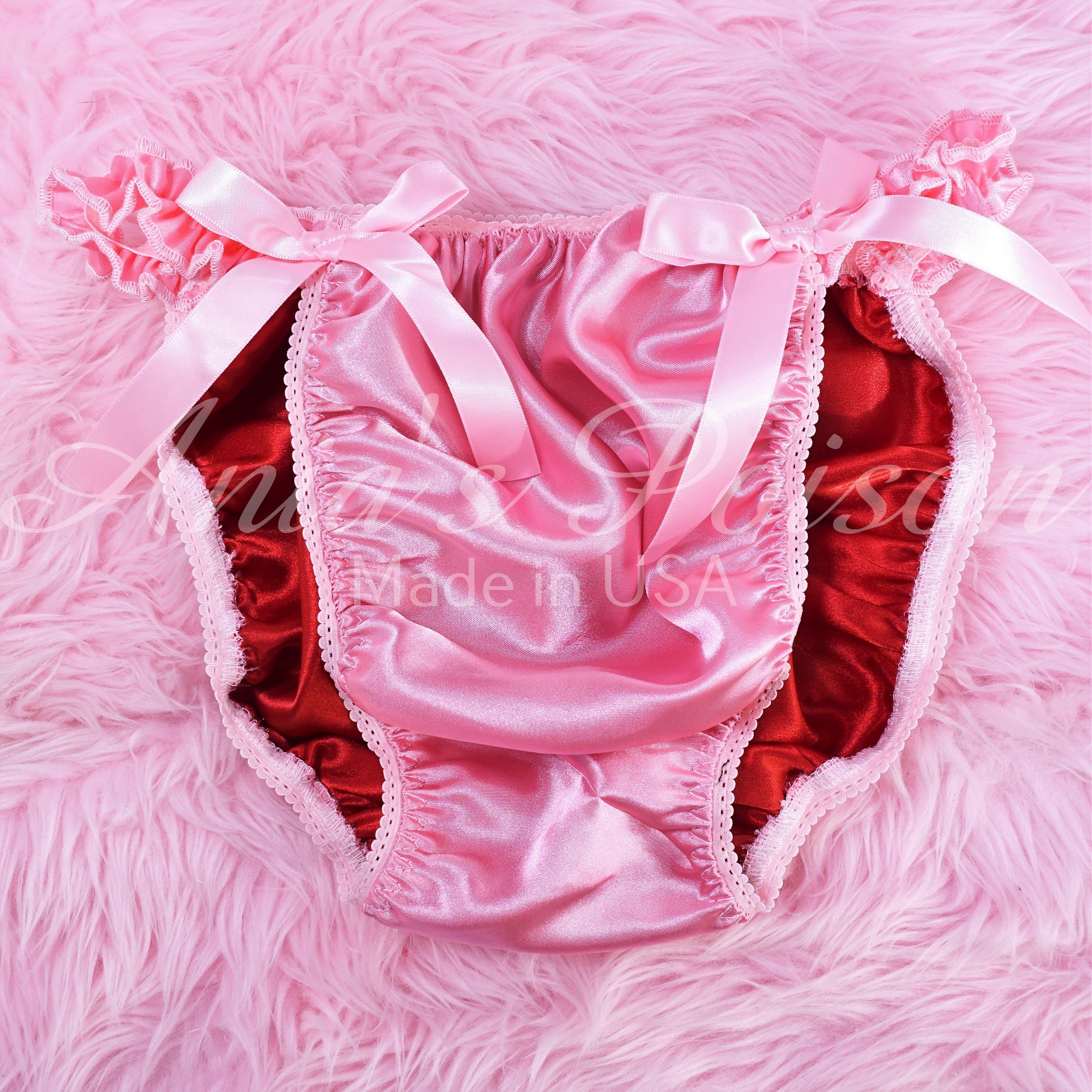 Anias Poison MANties satin pink shiny MENS ruffled side double lined matching side panties