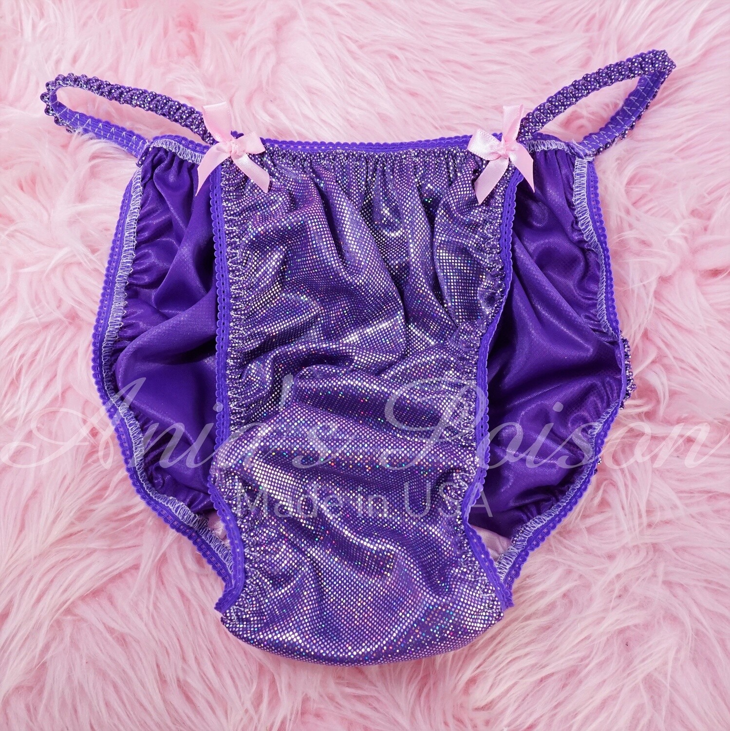 Anias Poison metallic shiny FOIL string bikini sissy mens Dancer panties Purple Sparkle hologram FLASH SALE