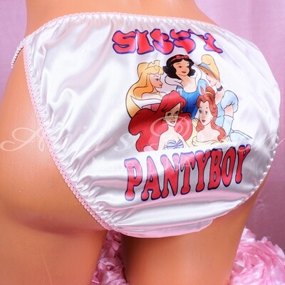 Sissy SATIN PRINCESS Panties shiny wetlook humiliation naughty Panty Sissy Back print Men's string bikini sz S-2XL