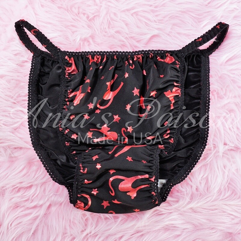 HALLOWEEN Panties Spandex super stretch Foil Black Red Scaredy Cats mens Sissy string bikini panties M L XL