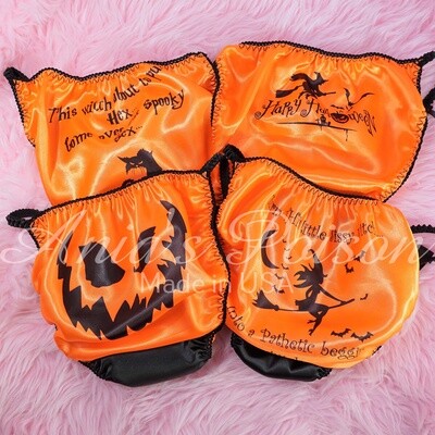 Ania's Poison HALLOWEEN Panties Jack-o-lantern face, spooky cat, Sissy Poem, flying Witch 5 Choices! 100% polyester SATIN string bikini sissy MENS underwear panties Ania's Poison HALLOWEEN Panties Jack-o-lantern face, spooky cat, Sissy Poem, flying Witch 5 Choices! 100% polyester SATIN string bikini sissy MENS underwear panties