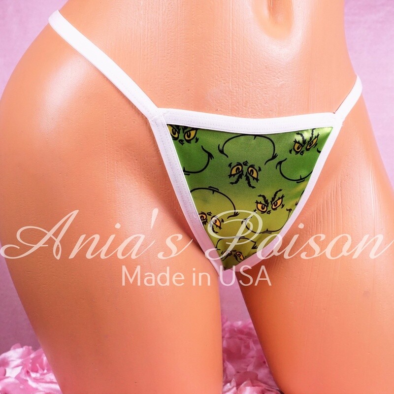 Anias Poison Green Grouch Christmas sexy V Back stripper dancer micro thong!
