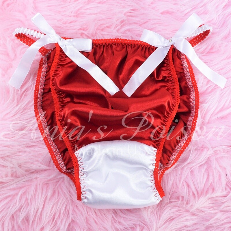 Christmas Ania's Poison sissy MENS SATIN Red and White Classic wet look Mens holiday panties sz S-XXL