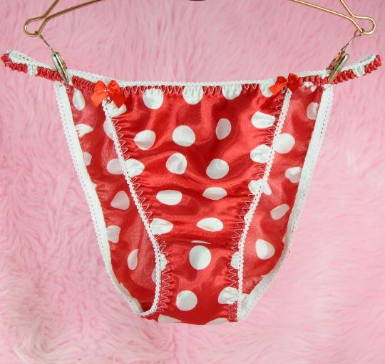CLASSY CUT - RED Mini Mouse White Polka Dot  String bikini tiny silky smooth satin panties  - S - 2XL