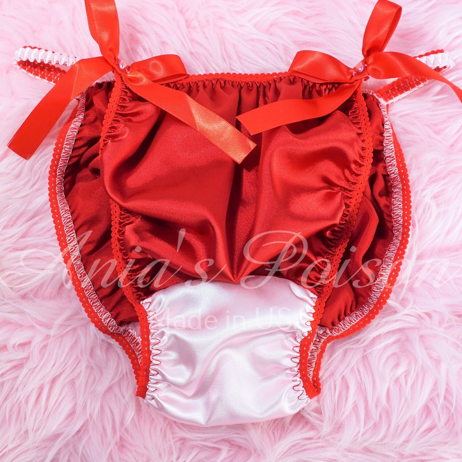 Valentine's Day Ania's Poison sissy MENS SATIN Red and Pink Classic wet look Mens holiday panties sz S LAST ONE