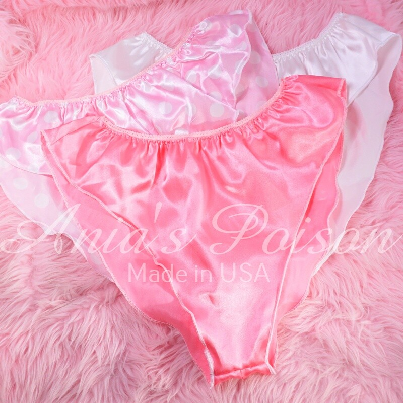Valentines Day Edition Ladies Vintage 80s style Soft Silky Satin Shiny high gloss Pinks Pink flutter tap panties S/M L/XL
