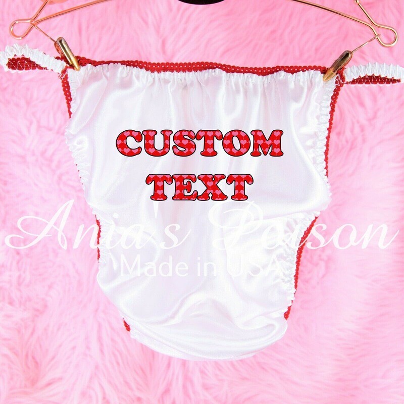 Valentines Day Edition HEART PRINT Text Custom Words Mens of Womens Panties with REd Trim
