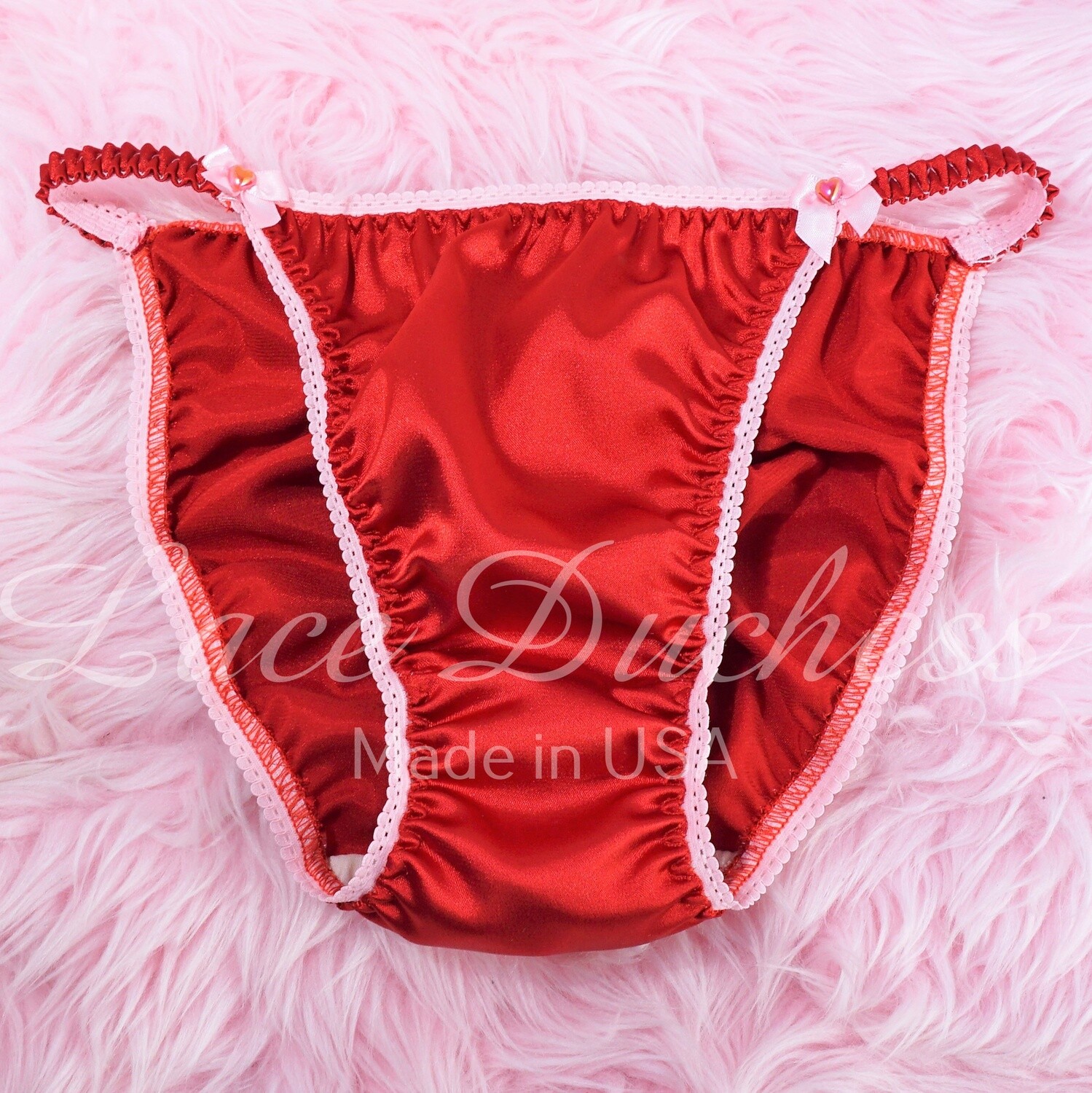 Lace Duchess red Valentines Day Classic 80's cut Red PINK satin wet look Vintage Style panties sz 5 6 7 8 9