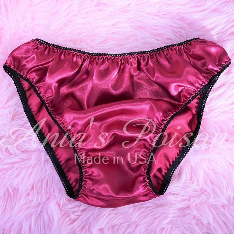 Anias Poison Full bikini cut Soft Magenta satin lined SISSY panties for men MANTIES sz S - XXL