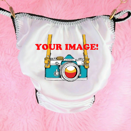 CUSTOM MADE PANTIES – ANY PICTURE OR TEXT ON WHITE or PINK SATIN. Duchess  Cut or POISON CUT – Reusable Masks and Hats – Ania's Poison
