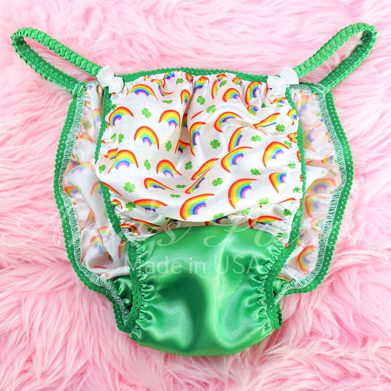 St. Patrick's Day Ania's Poison Cut sissy MENS SATIN Beautiful Shiny Silky wet look Mens holiday string Bikini panties