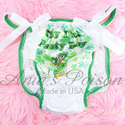 Satin Panties - Mens and Womens Tiny Dick Panty Boy Panties Naughty Text St Patricks Day Shamrocks Mini - HUMILIATION Panties - 3 cuts option!