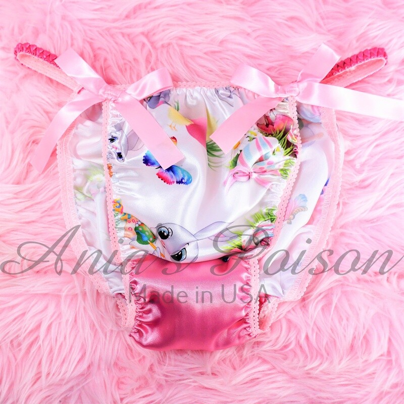 Satin Panties - Ania's Poison Super Rare print Easter Bunny cute girly spring 100% polyester string bikini sissy mens underwear panties sz S-XL