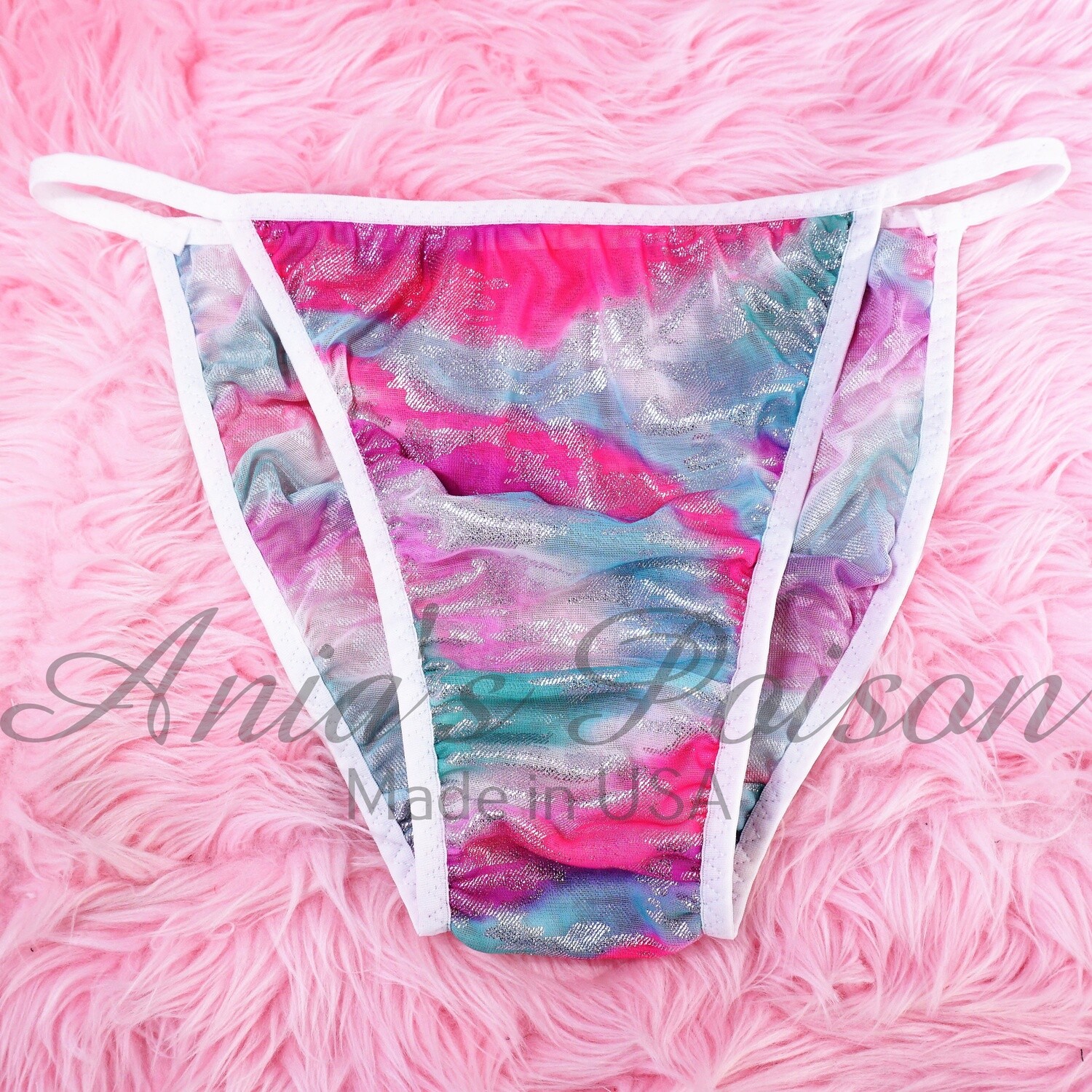 Mens MESH sheer rainbow DEAD STOCK super limited string bikini panties L and XL