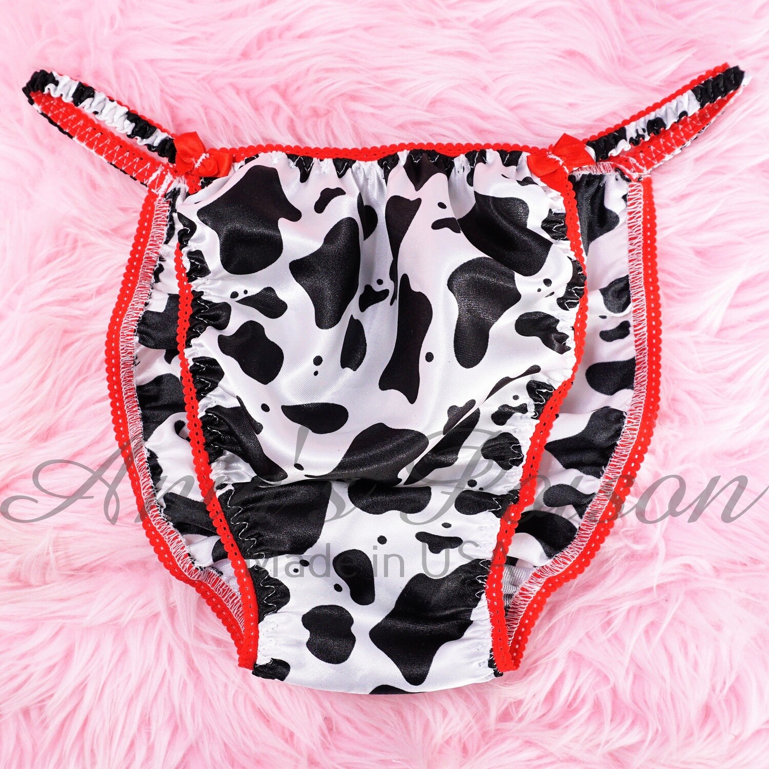 SAtin Panties in Ania's Poison Cut, sissy MENS collection pouch front Cow print Spring string bikini panties