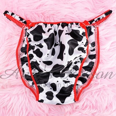 SAtin Panties in Ania's Poison Cut, sissy MENS collection pouch front Cow print Spring string bikini panties
