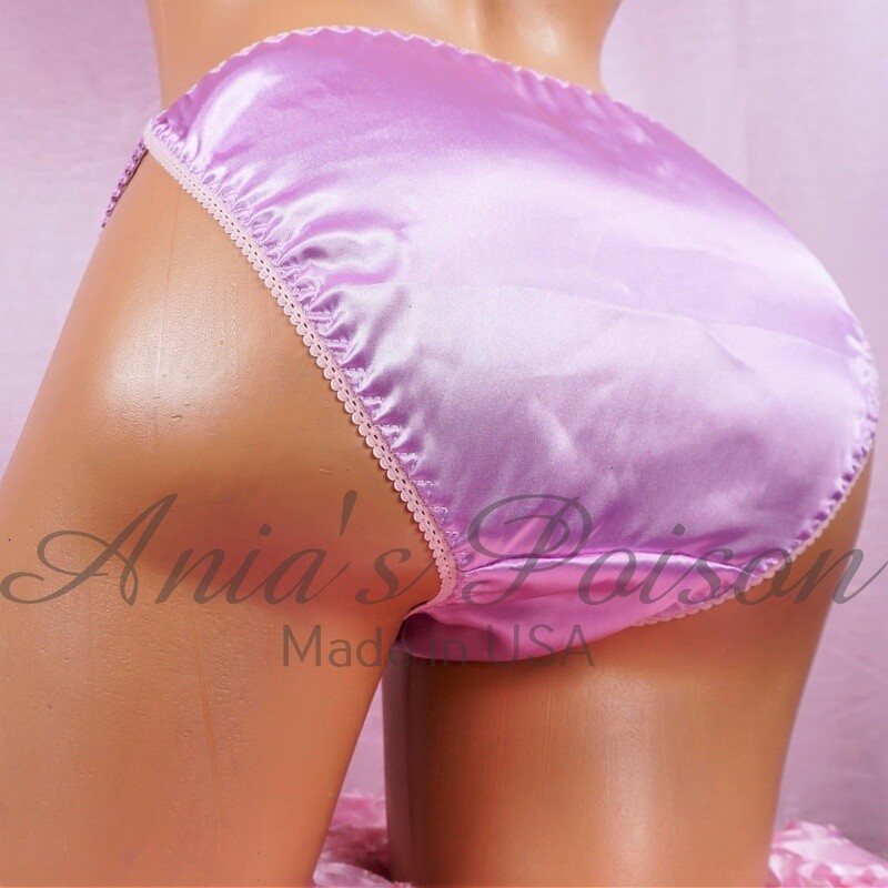 LADIES Lace Duchess Classic 80's cut Super Silky Lilac Pink sissy satin panties - String bikini-  womens CLOSEOUT