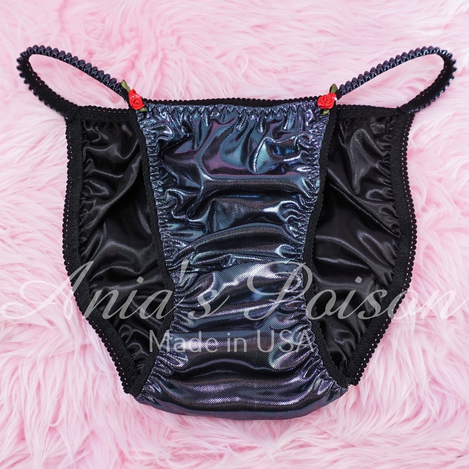 CLASSY CUT  DEAD STOCK - S M ONLY-  Ladies Foil PEWTER wetlook sissy Metallic panties String bikini