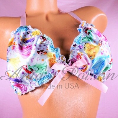 Princess Print Ruffled super shiny SATIN lined tie up halter triangle Unisex OS bra