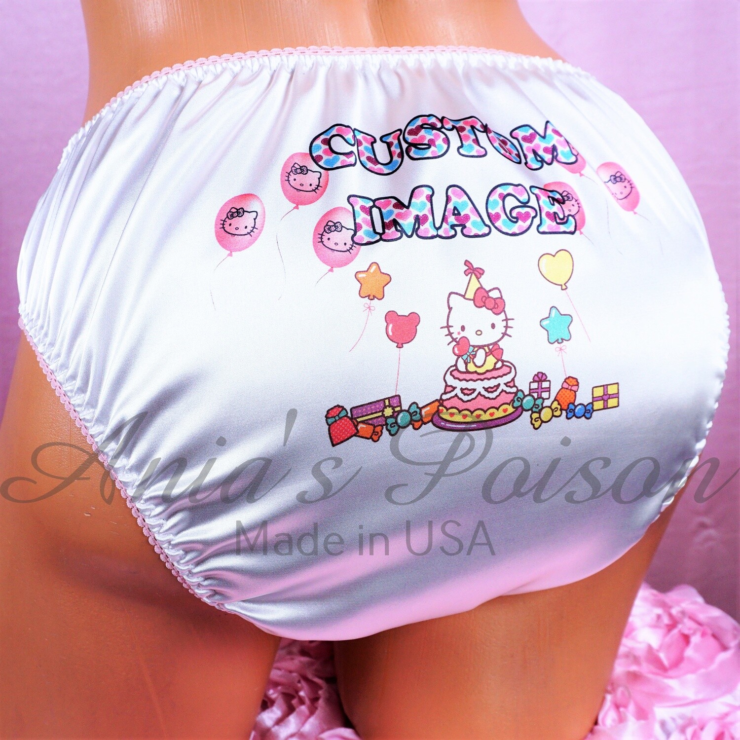 CUSTOM MADE FULL BIKINI PANTIES - ANY PICTURE OR TEXT ON WHITE SATIN FULL BIKINI