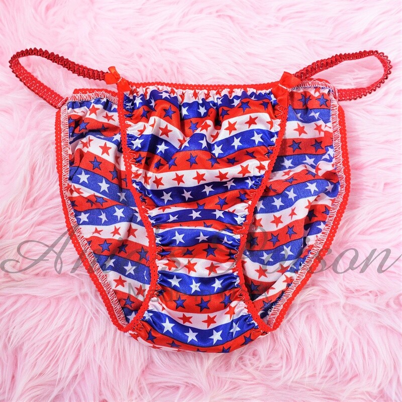 DUCHESS CUT - Limited Edition - size 9 ONLY Ladies SATIN July 4th Stars and Stripes Red White and Blue panties String bikini