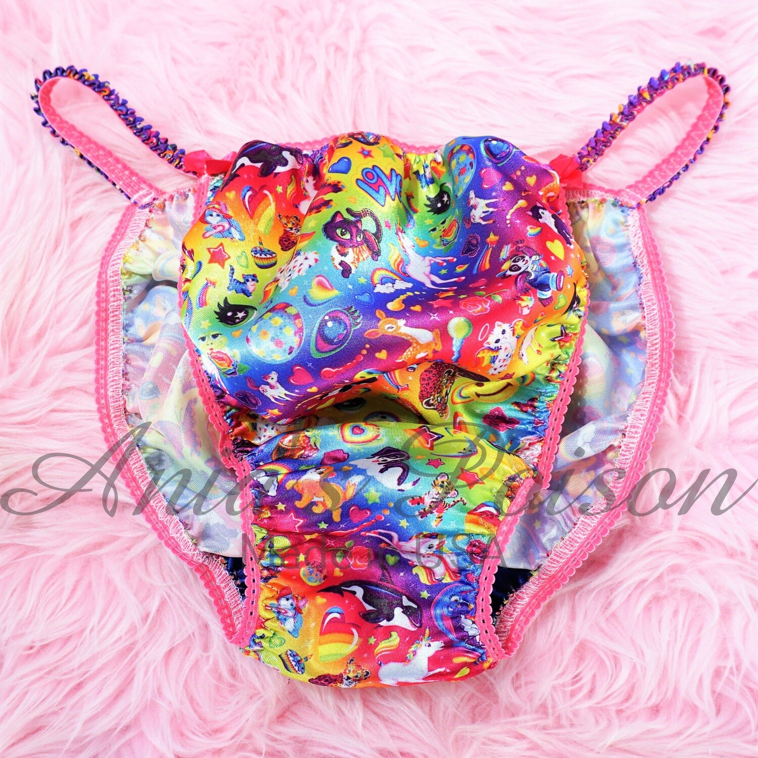 Satin Panties - Ania's Poison Cut sissy MENS SATIN Rainbow Pride Shiny Silky wet look Mens string Bikini panties S- XL Bra Skirt or Set