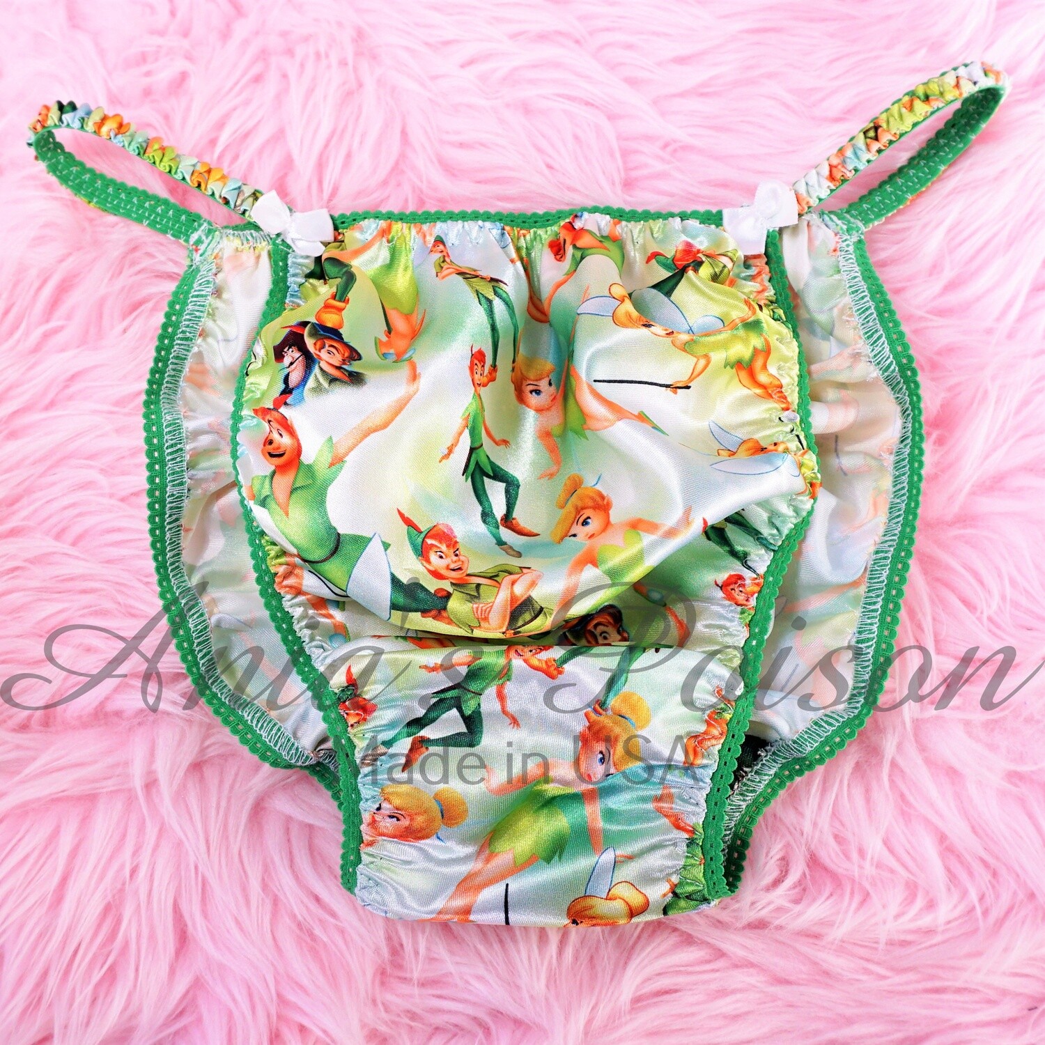 Satin Panties with Fairy Princess Print in Ania's Poison Cut, sissy MENS collection pouch front magical string bikini panties and/Or skirt bra set!