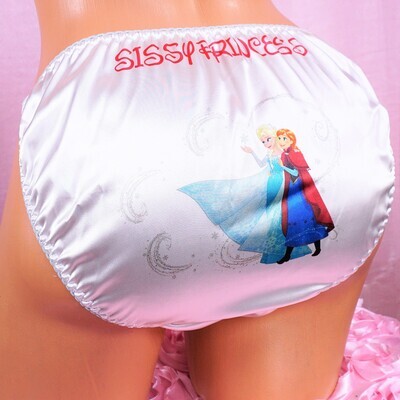 White Rare FROZEN Anna Elsa Magic classic shiny Satin string bikini panties - Sissy Princess RARE