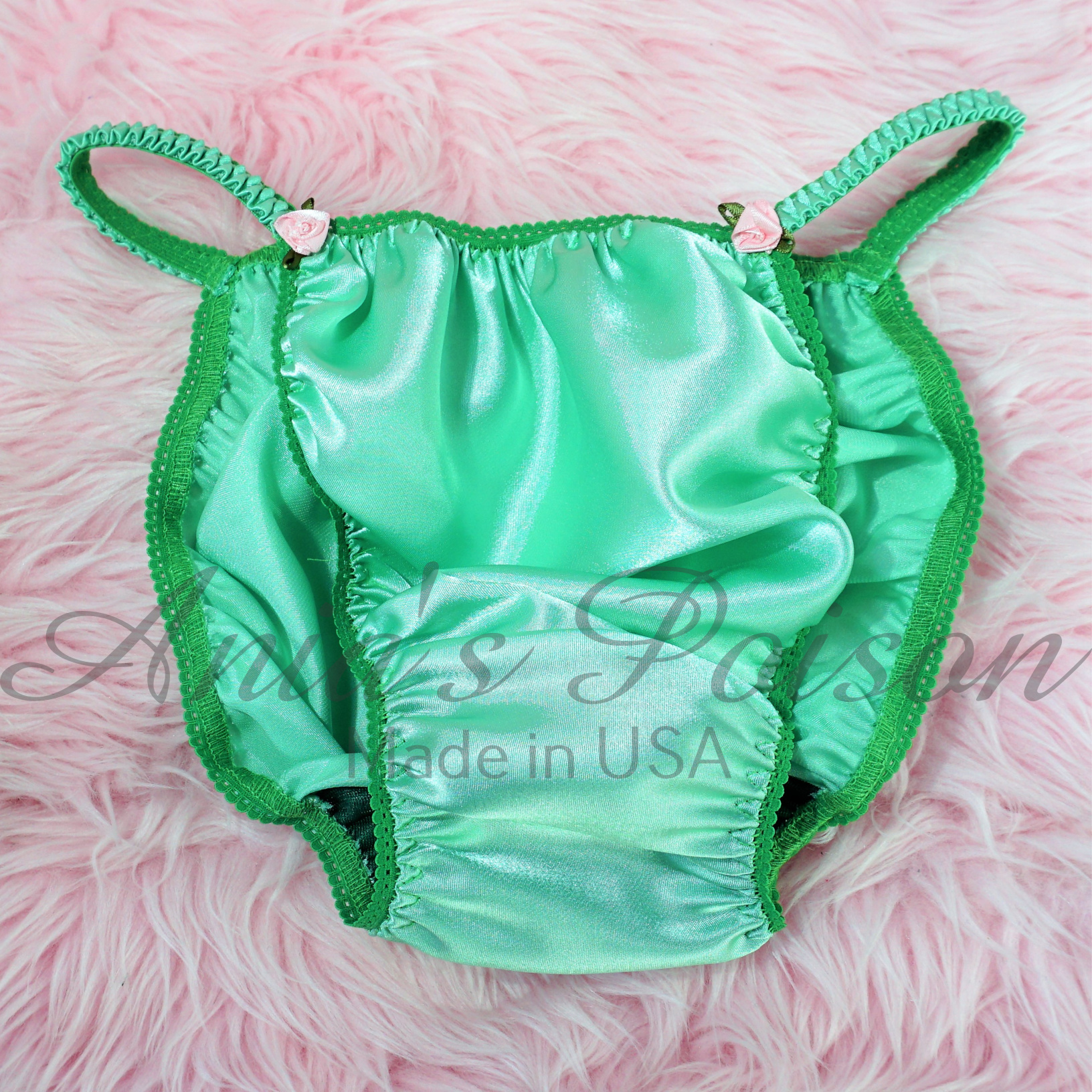 Green Teal Ania's Poison Cut MENS SATIN Shiny wet look Mens string Bikini panties Bra or Skirt