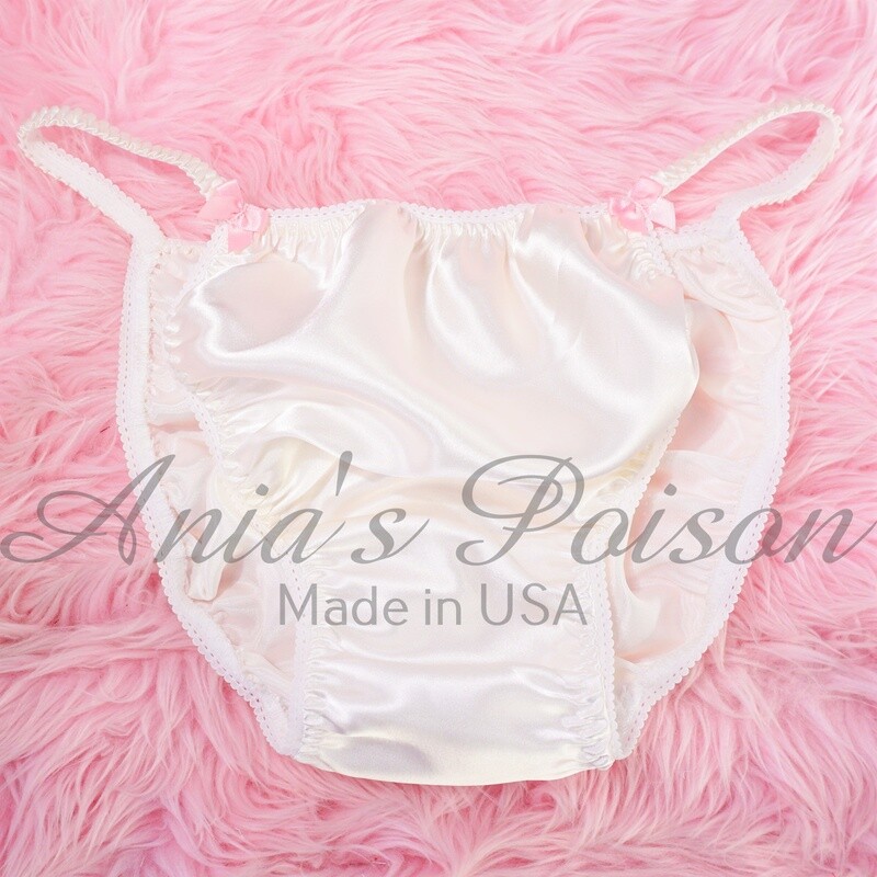 Ania's Poison sissy Satin IVORY Panties  100% polyester string bikini sissy mens underwear panties - sz XXL ONLY