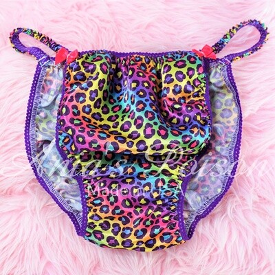 Satin Panties Ania's Poison cut RAINBOW Leopard Print Animal 100% polyester string bikini sissy mens underwear