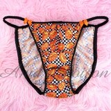 Halloween Lace Duchess Classic 80's cut Checkered Pumpkins satin wet look ladies panties sz 7 8 9